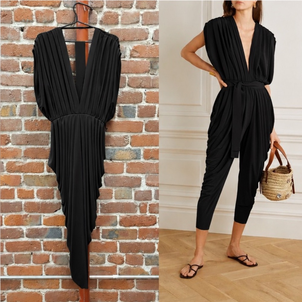 Norma Kamali Waterfall Jumpsuit Black Draped Size 34/ XS